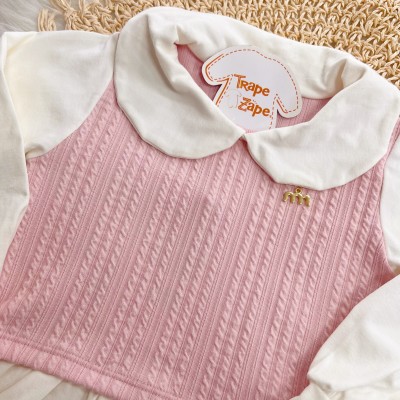 Conj. Blusa Manga Longa com Suéter e Calça Couro Ecológico - Rosa 